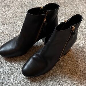 Cole Haan Black Ankle Boots with Gold Accents